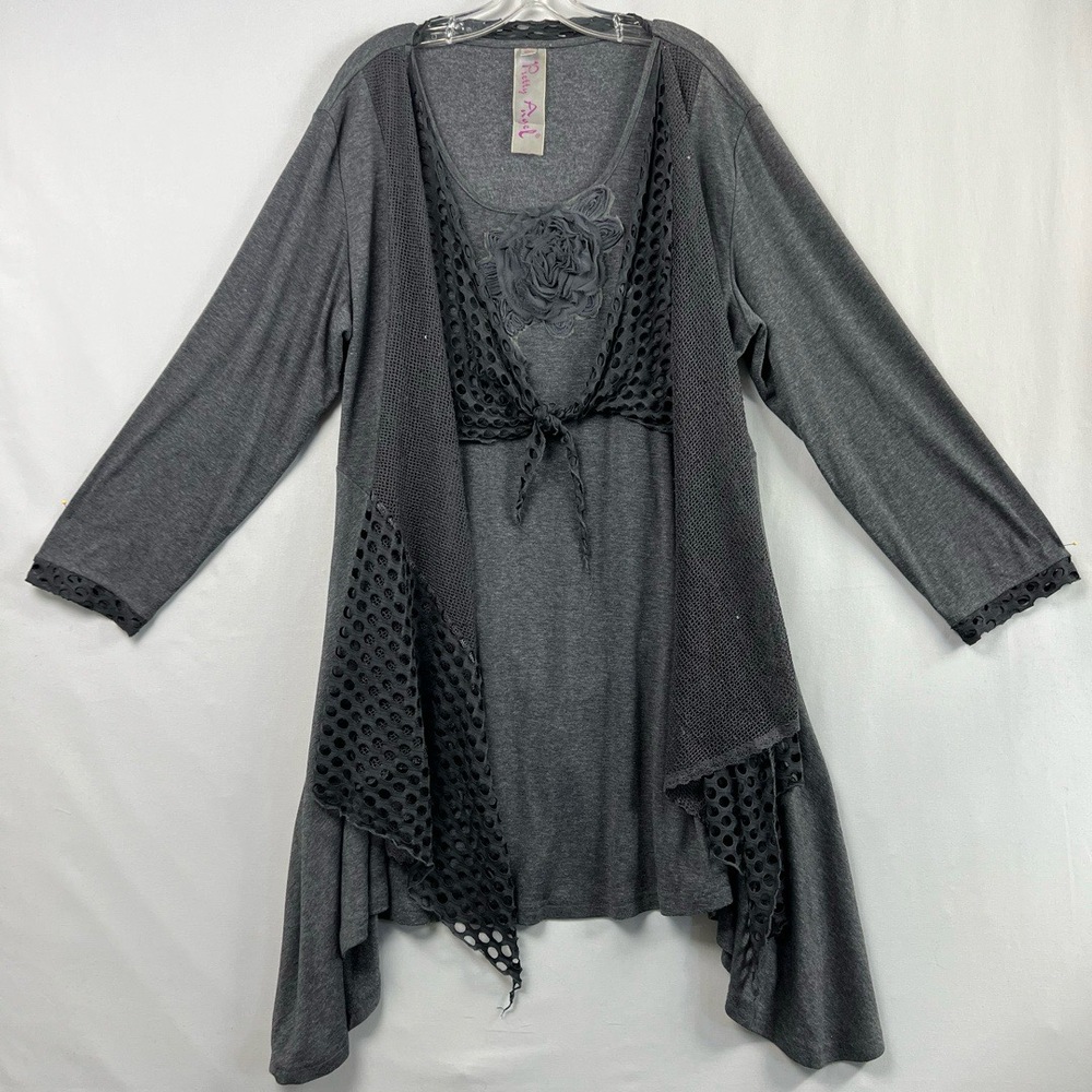 Pretty Angel Dress Womens Plus 1X Layered Shift Mesh Floral Boho Artsy